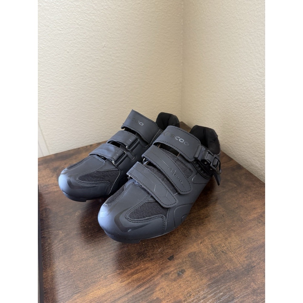 Kescoo Road indoor Cycling Shoes Black EU 41 Hook & Loop Strap 3-Bolt Compatible